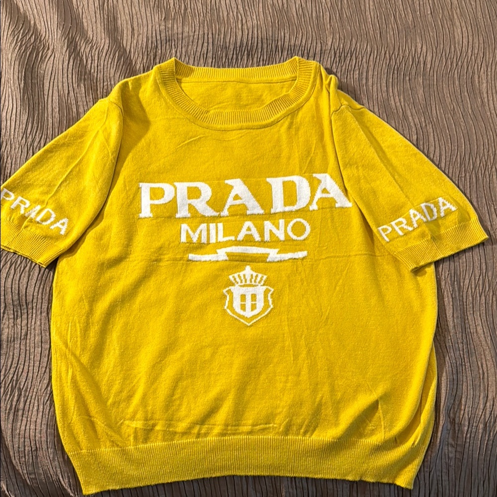 Prada Yellow Crewneck Sweater with Bold Branding